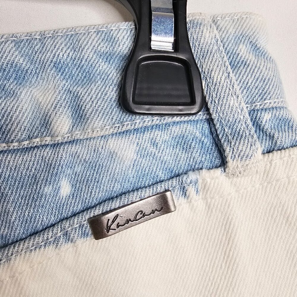 NEW KANCAN Maggie Jean Shorts size 13/30 BLUE & WHITE Denim High Rise Raw Hem - Picture 6 of 8